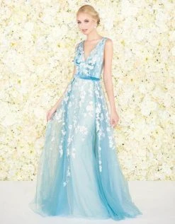 Mac Duggal Couture - 20110D Floral Embroidered Plunging V-neck Dress