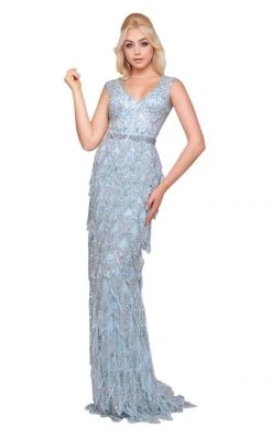 Mac Duggal Couture - 4726D Beaded V-Neck Fringed Evening Dress