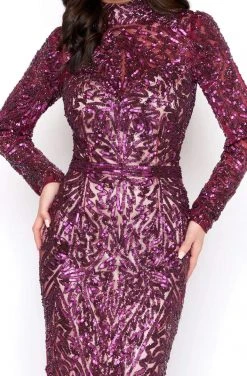 Mac Duggal Couture - 4729D Sequined High Neck Long Sleeves Gown