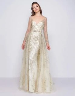 Mac Duggal Couture - 50553D Embellished V-neck Dress With Overskirt