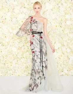 Mac Duggal - Embroidered Lace Trumpet Dress With Train 20124D - 1 Pc Gray Multi In Size 8 Available