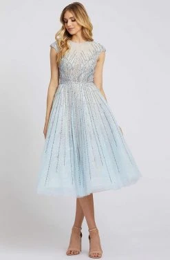 Mac Duggal Evening - 11112D Beaded Lace Tea Length A-line Dress