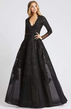 Mac Duggal Evening - 12347D Illusion Long Sleeve Floral A-Line Gown