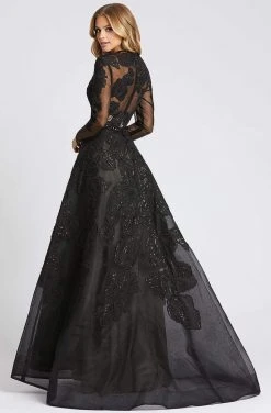 Mac Duggal Evening - 12347D Illusion Long Sleeve Floral A-Line Gown