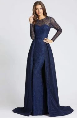 Mac Duggal Evening - 12356D Lace Long Sleeve Dress With Overskirt