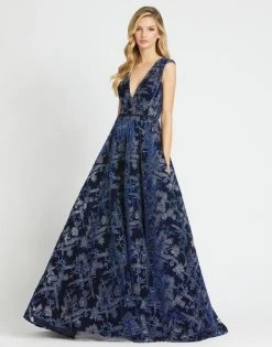 Mac Duggal Evening - 20135D Plunging V-Neck Pleated A-Line Gown