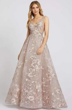 Mac Duggal Evening - 20153D Embroidered Deep V-neck A-line Gown