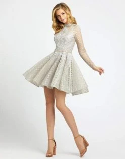 Mac Duggal Evening - 30624D Embroidered Long Sleeve A-line Dress