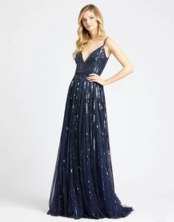 Mac Duggal Evening - 4961D Striped Long Sequined A-Line Gown 8 Mac Duggal Evening - 4961D Striped Long Sequined A-Line Gown