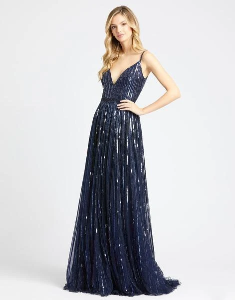 Mac Duggal Evening - 4961D Striped Long Sequined A-Line Gown 5 Mac Duggal Evening - 4961D Striped Long Sequined A-Line Gown