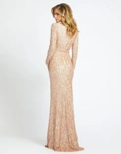 Mac Duggal Evening - 4975D Long Sleeve Sequin-Textured Mermaid Gown