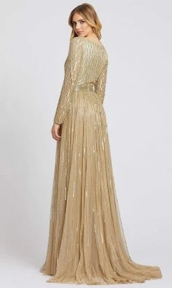 Mac Duggal Evening - 4977D Long Sleeve Sequin-Textured A-Line Gown