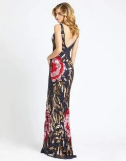 Mac Duggal Evening - 5010D Sequined Plunging V-neck Sheath Dress