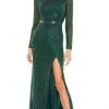 Mac Duggal Evening - 5056D Long Sleeve Beaded High Slit Gown