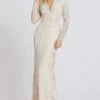 Mac Duggal Evening - 5173D Sequined Long Sleeves Collared Dress