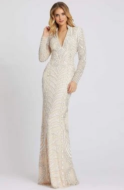 Mac Duggal Evening - 5173D Sequined Long Sleeves Collared Dress