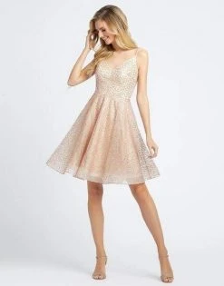 Mac Duggal Evening - 67025D Glittered V-Neck Cocktail Dress