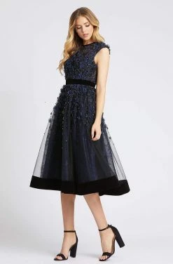 Mac Duggal Evening - 67289D Floral Applique Jewel Neck A-line Dress