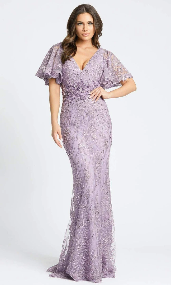 Mac Duggal Evening - 67493D V-Neck Bell Sleeve Embroidered Gown 3 Mac Duggal Evening - 67493D V-Neck Bell Sleeve Embroidered Gown