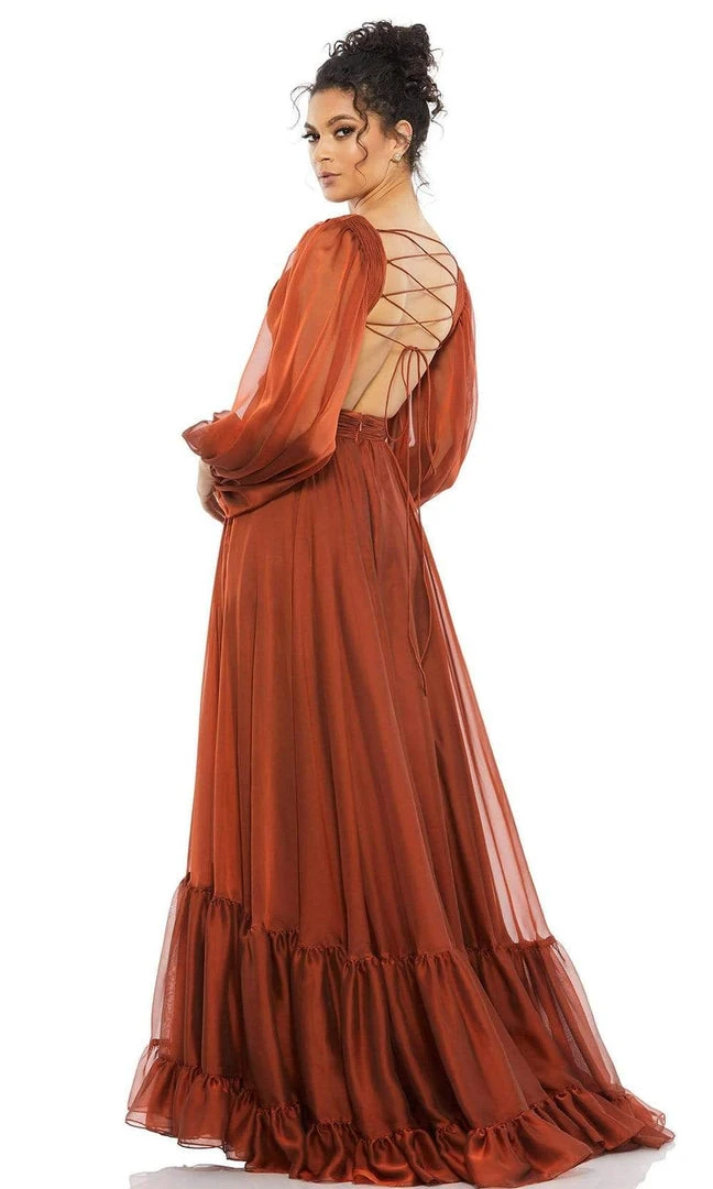 Mac Duggal Evening - 67948D Bishop Sleeve Ruched Cut Out A-Line Dress 4 Mac Duggal Evening - 67948D Bishop Sleeve Ruched Cut Out A-Line Dress