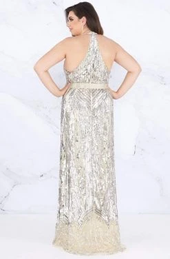 Mac Duggal Fabulouss - 4846F Embellished Deep Halter V-neck Dress