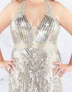 Mac Duggal Fabulouss - 4846F Embellished Deep Halter V-neck Dress