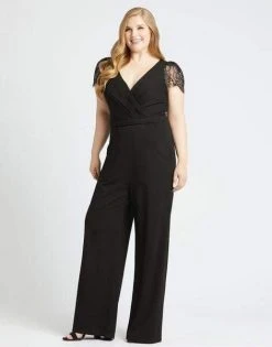 Mac Duggal Fabulouss - 48888F Eyelash Laced Sleeves Long Jumpsuit