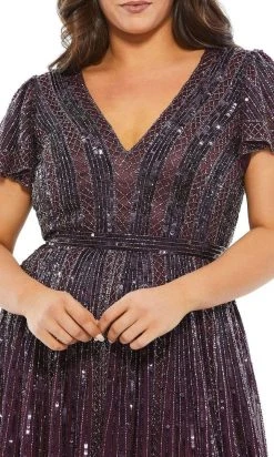 Mac Duggal Fabulouss - 5522F V Neck Embellished Tea Length Dress 7 Mac Duggal Fabulouss - 5522F V Neck Embellished Tea Length Dress