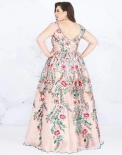 Mac Duggal Fabulouss - 66820F Floral Embroidered Bateau Ballgown