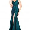 Mac Duggal Flash - 12118L Cap Sleeve Queen Anne High Slit Gown 1 Mac Duggal Flash - 12118L Cap Sleeve Queen Anne High Slit Gown