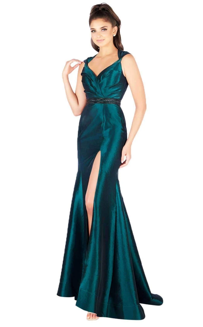 Mac Duggal Flash - 12118L Cap Sleeve Queen Anne High Slit Gown 3 Mac Duggal Flash - 12118L Cap Sleeve Queen Anne High Slit Gown