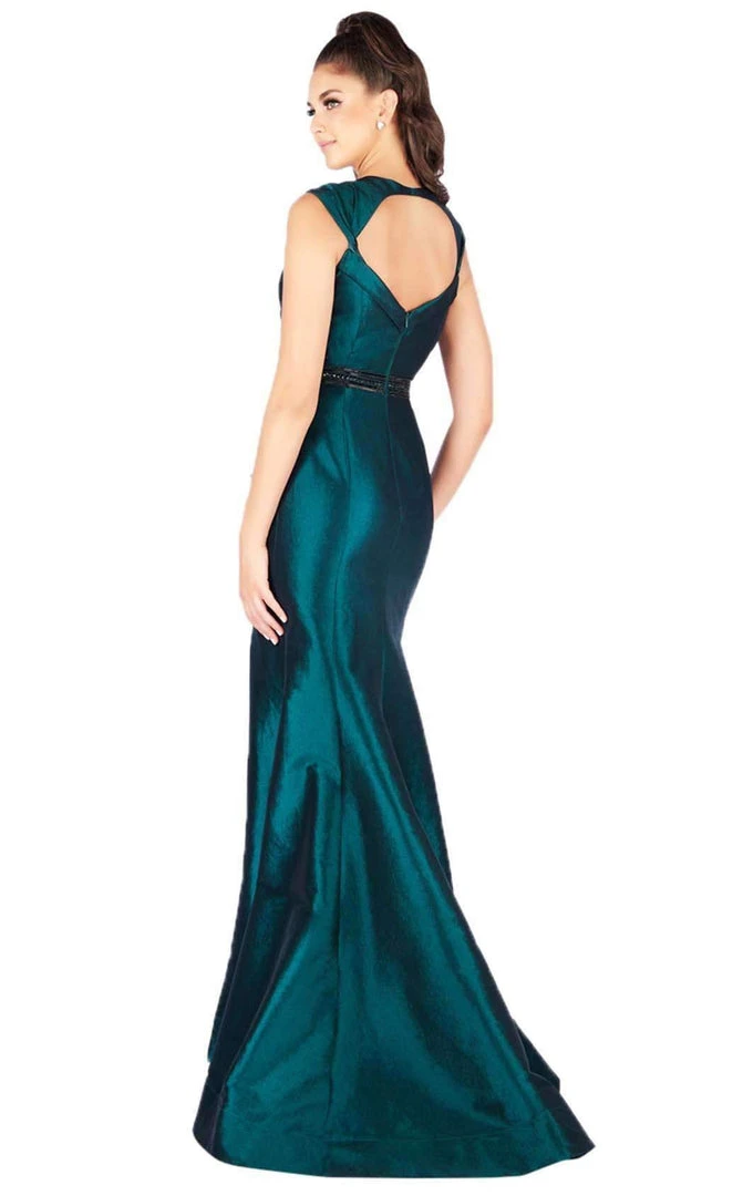 Mac Duggal Flash - 12118L Cap Sleeve Queen Anne High Slit Gown 4 Mac Duggal Flash - 12118L Cap Sleeve Queen Anne High Slit Gown