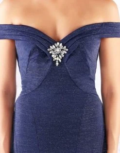 Mac Duggal Flash - 2091L Brooch-Accented Off Shoulder Glitter Gown 7 Mac Duggal Flash - 2091L Brooch-Accented Off Shoulder Glitter Gown