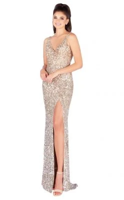 Mac Duggal Flash - 4834L Allover Sequin High Slit Sleeveless Gown