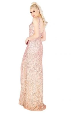 Mac Duggal Flash - 4834L Allover Sequin High Slit Sleeveless Gown