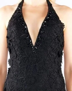 Mac Duggal Flash - 66489L Plunging Halter Embroided Lace Mermaid Gown