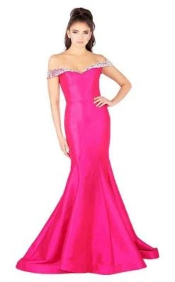 Mac Duggal Flash - 66900L Pearl Beaded Off Shoulder Mermaid Gown