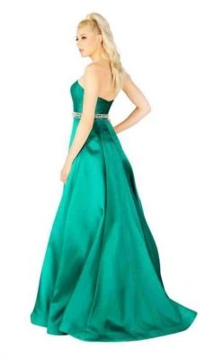 Mac Duggal Flash - 67687L Embellished Belt Strapless Satin Prom Gown