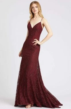 Mac Duggal Flash - 77771L Embroidered Plunging V-neck Trumpet Dress