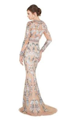 Mac Duggal - Floral Embroidered Long Sleeve Dress 79222D - 1 Pc Nude/Multi In Size 8 Available 5 Mac Duggal - Floral Embroidered Long Sleeve Dress 79222D - 1 Pc Nude/Multi In Size 8 Available