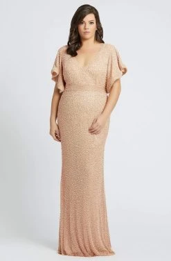 Mac Duggal - Flutter Sleeve Embellished Long Sheath Gown 4849F - 1 Pc Mocha In Size 20W Available