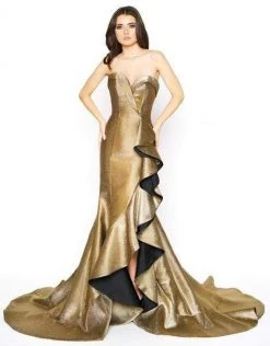 Mac Duggal - Metallic Strapless Ruffled Trumpet Dress 67662D