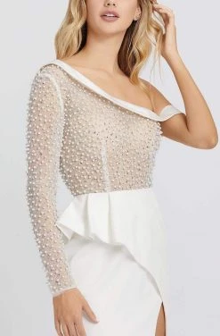 Mac Duggal Prom - 11126M Pearl Beaded Fitted Dress With Slit