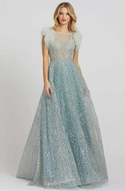 Mac Duggal Prom - 20203M Feather Fringed Sleeve Embroidered Gown