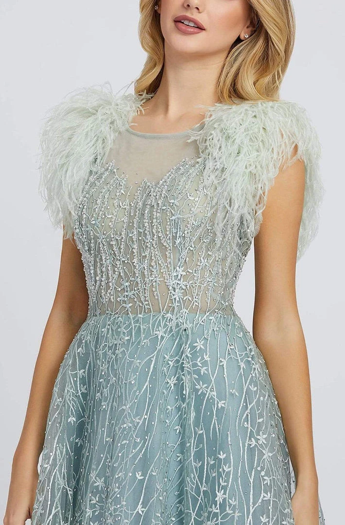 Mac Duggal Prom - 20203M Feather Fringed Sleeve Embroidered Gown 5 Mac Duggal Prom - 20203M Feather Fringed Sleeve Embroidered Gown