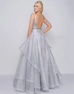 Mac Duggal Prom - 30589M Sequined Plunging Neck Tiered Ballgown