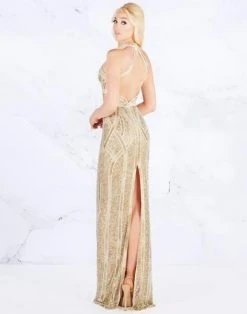 Mac Duggal Prom - 4805M Beaded High Halter Keyhole Gown