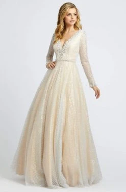 Mac Duggal Prom - 77497M Lattice Plunging V-Neck Long Sleeves Gown