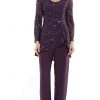 Marsoni By Colors - Laced Scoop Neck Formal Pantsuit M305 - 1 Pc Eggplant In Size 16 Available