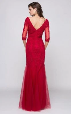 Marsoni By Colors - M162 Embellished V-neck Trumpet Dress